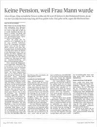 © „Die Presse“ vom 16. Jänner 2023, www.diepresse.com - von Philipp Aichinger Keine Pension, weil Frau Mann wurde